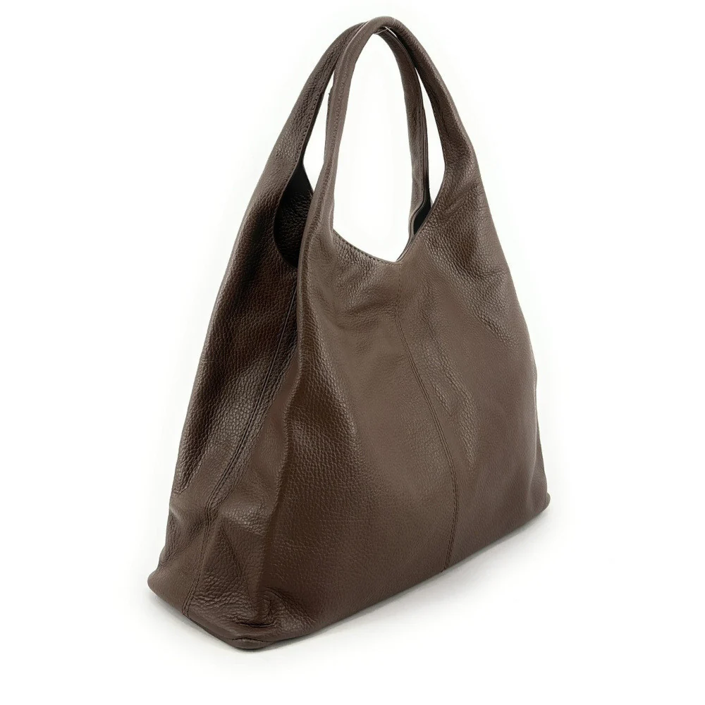 Sac porté épaule en cuir grainé BOSTON Taupe foncé – Image 2